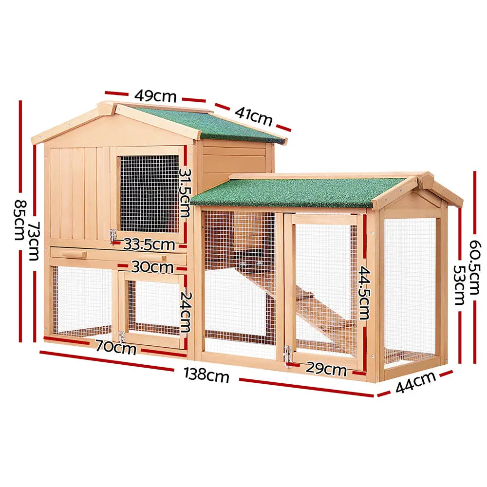 i.Pet Chicken Coop Rabbit Hutch 138cm x 44cm x 85cm Large House Run Cage Wooden Outdoor - Pet Care > Coops & Hutches >