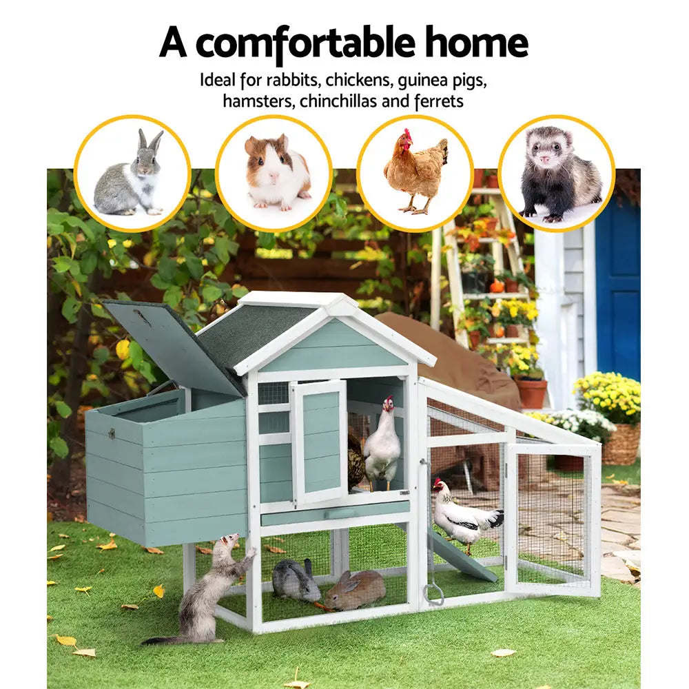 i.Pet Chicken Coop Rabbit Hutch 150cm x 60cm x 93cm Large House Run Cage Wooden Outdoor Bunny - Pet Care > Coops &