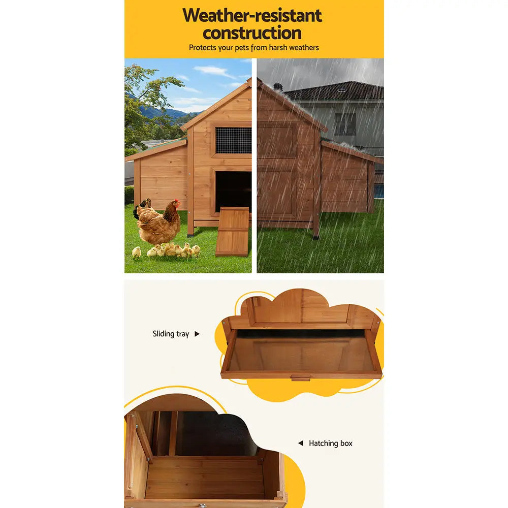 i.Pet Chicken Coop Rabbit Hutch 150cm x 68cm x 96cm Large House Run Cage Wooden Outdoor Pet Enclosure - Pet Care >