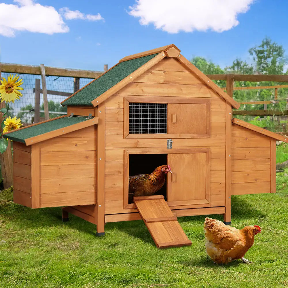 i.Pet Chicken Coop Rabbit Hutch 150cm x 68cm x 96cm Large House Run Cage Wooden Outdoor Pet Enclosure - Pet Care >