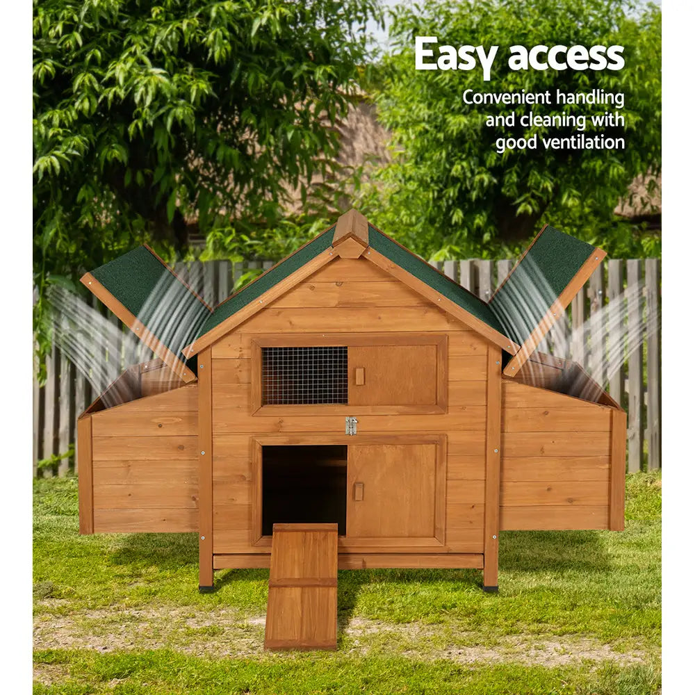i.Pet Chicken Coop Rabbit Hutch 150cm x 68cm x 96cm Large House Run Cage Wooden Outdoor Pet Enclosure - Pet Care >