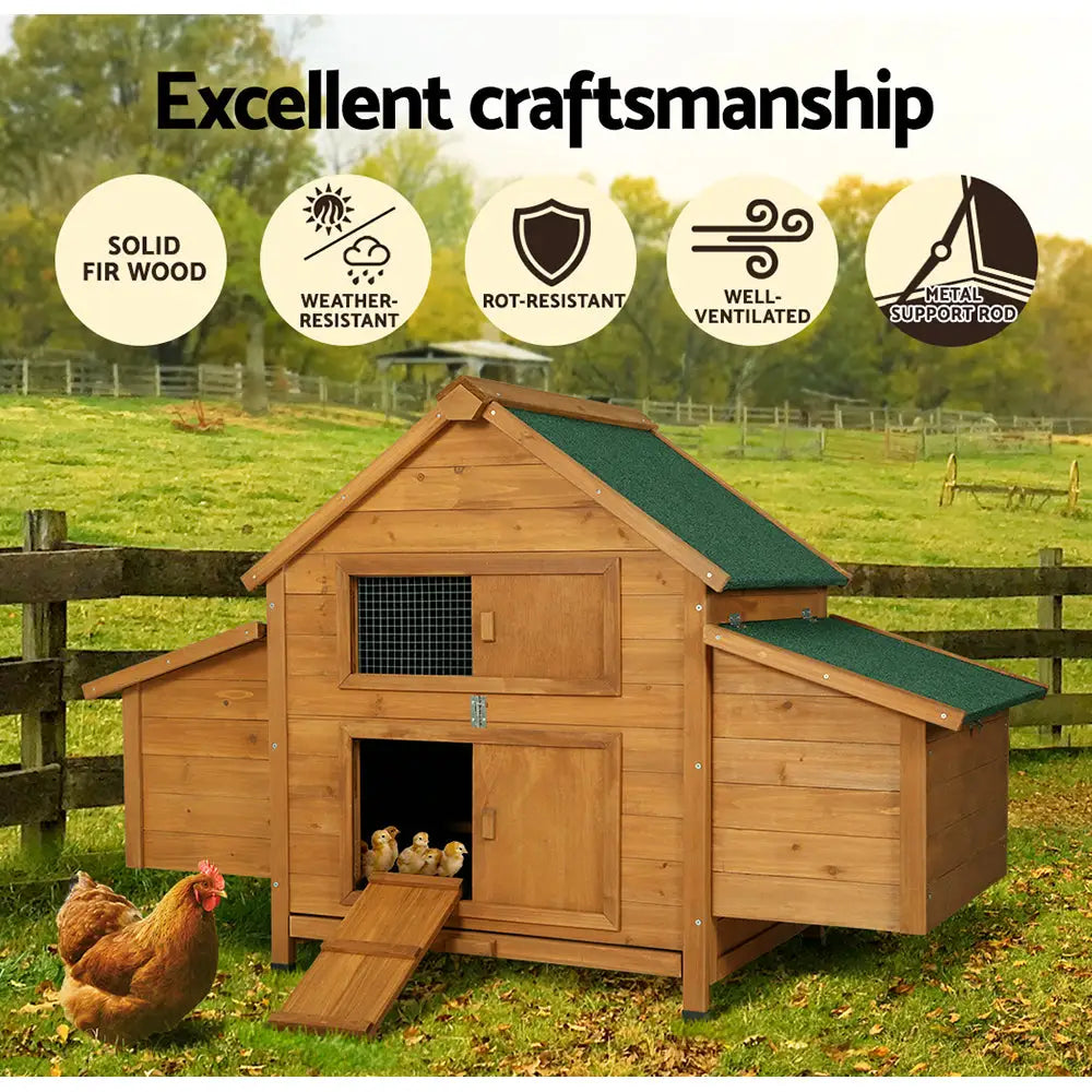 i.Pet Chicken Coop Rabbit Hutch 150cm x 68cm x 96cm Large House Run Cage Wooden Outdoor Pet Enclosure - Pet Care >