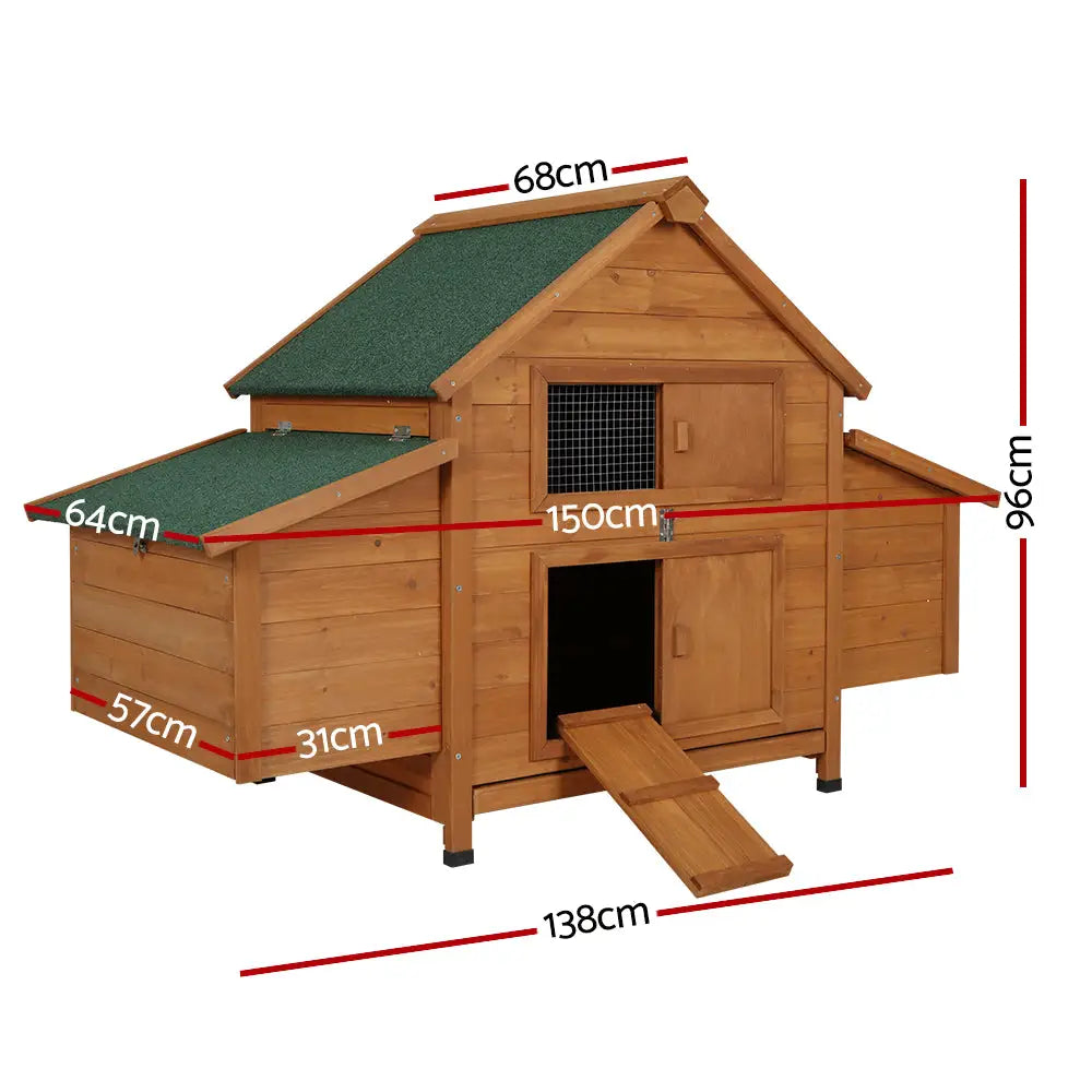 i.Pet Chicken Coop Rabbit Hutch 150cm x 68cm x 96cm Large House Run Cage Wooden Outdoor Pet Enclosure - Pet Care >