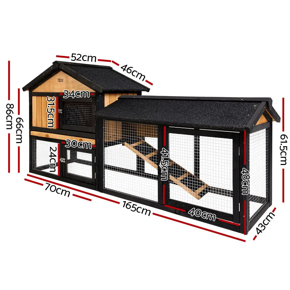 i.Pet Chicken Coop Rabbit Hutch 165cm x 43cm x 86cm Extra Large Run House Cage Wooden Outdoor - Pet Care > Coops &