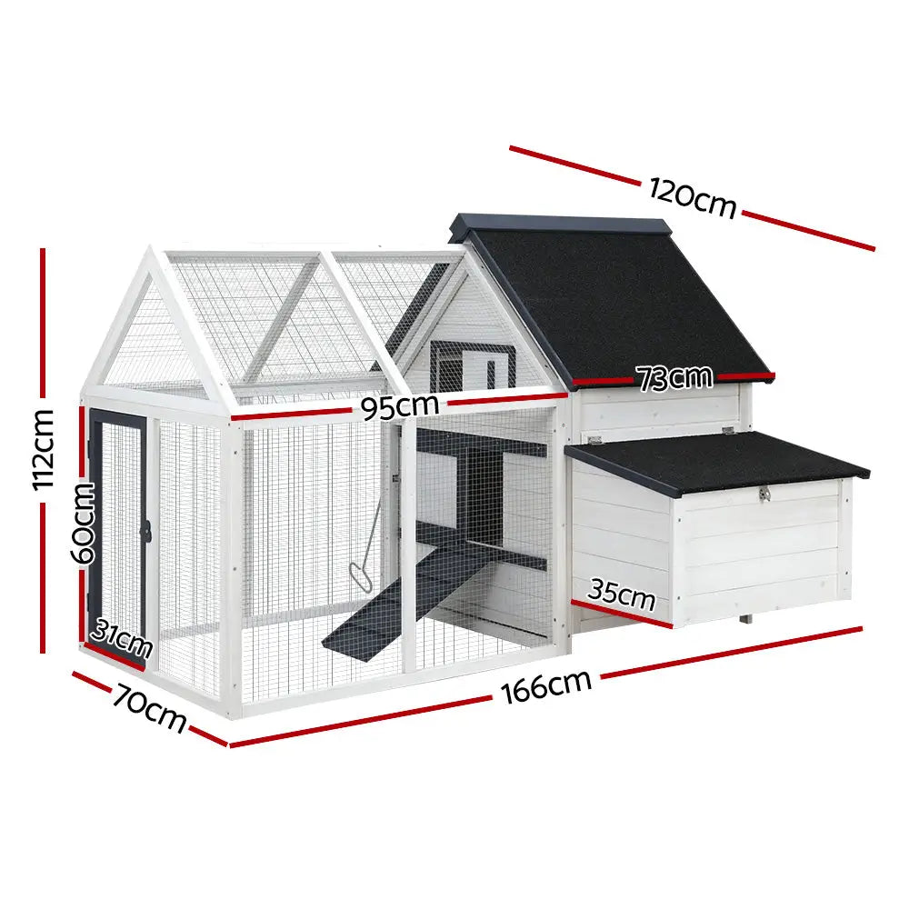 i.Pet Chicken Coop Rabbit Hutch 166cm x 120cm x 112cm Large House Run Cage XL Bunny Wooden - Pet Care > Coops & Hutches