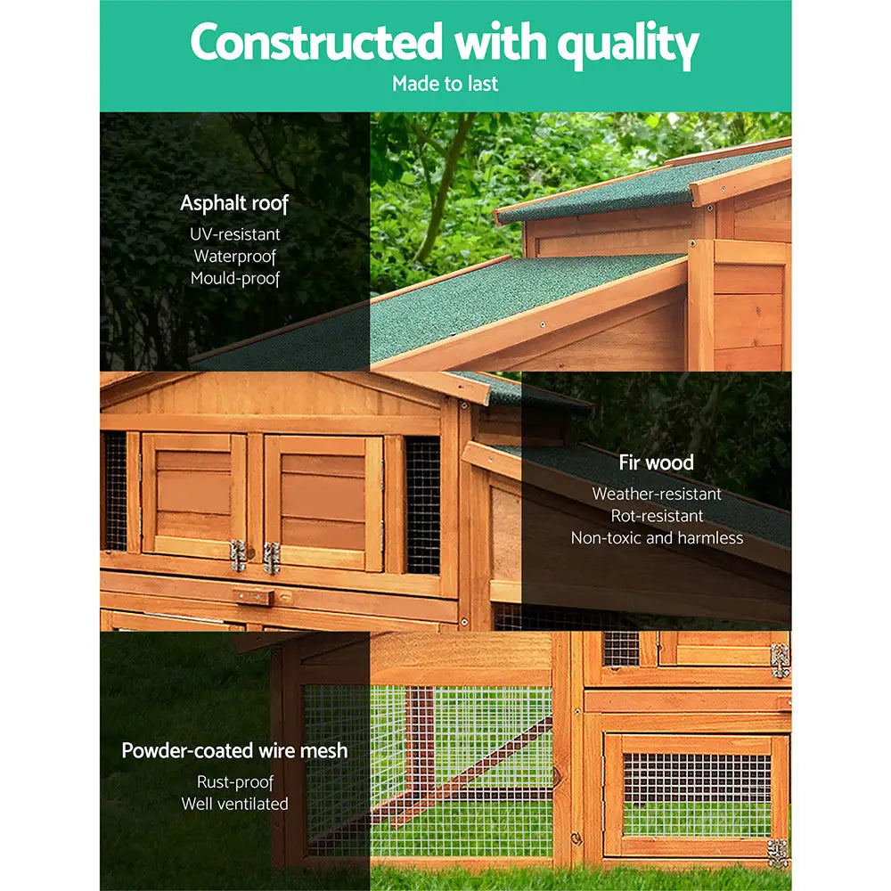 i.Pet Chicken Coop Rabbit Hutch 169cm x 52cm x 72cm Large House Outdoor Wooden Run Cage - Pet Care > Coops & Hutches >
