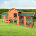 i.Pet Chicken Coop Rabbit Hutch 220cm x 44cm x 84cm Large Run Wooden Outdoor Bunny Cage House - Pet Care > Coops &
