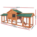 i.Pet Chicken Coop Rabbit Hutch 220cm x 44cm x 84cm Large Run Wooden Outdoor Bunny Cage House - Pet Care > Coops &