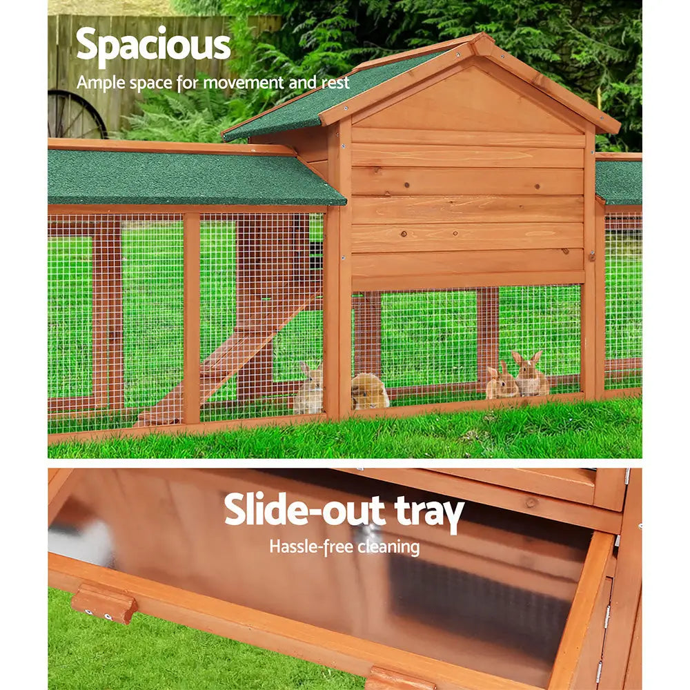 i.Pet Chicken Coop Rabbit Hutch 220cm x 44cm x 84cm Large Run Wooden Outdoor Bunny Cage House - Pet Care > Coops &