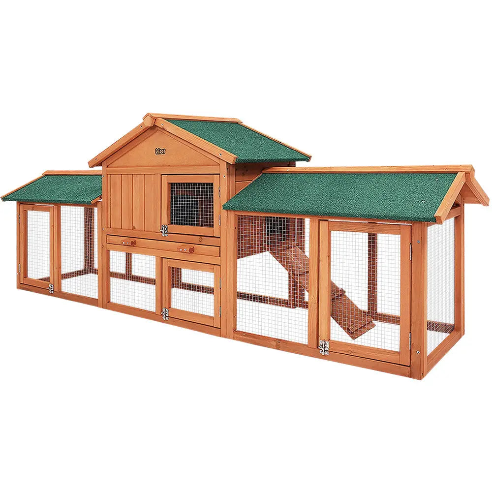 i.Pet Chicken Coop Rabbit Hutch 220cm x 44cm x 84cm Large Run Wooden Outdoor Bunny Cage House - Pet Care > Coops &