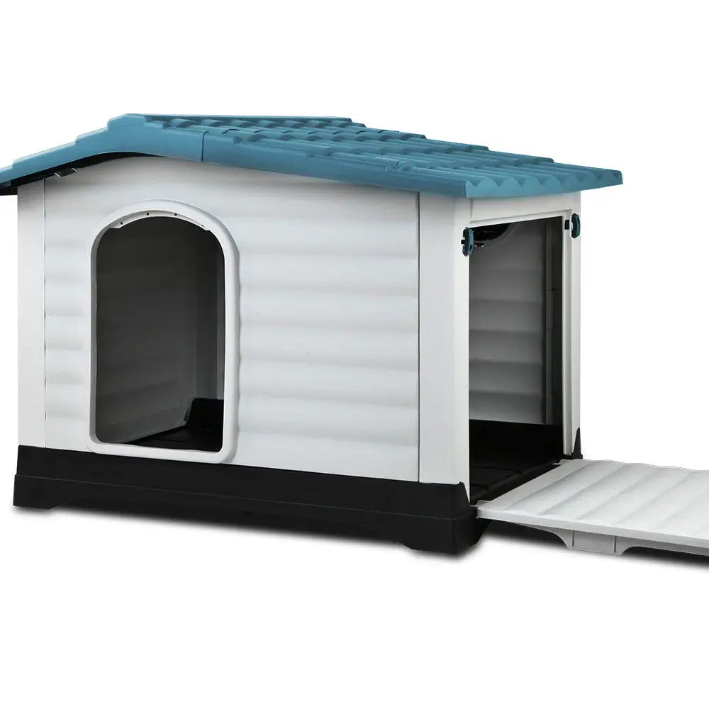 i.Pet Dog Kennel House Extra Large Outdoor Plastic Puppy Pet Cabin Shelter XL Blue - Pet Care > Dog Supplies > Dog