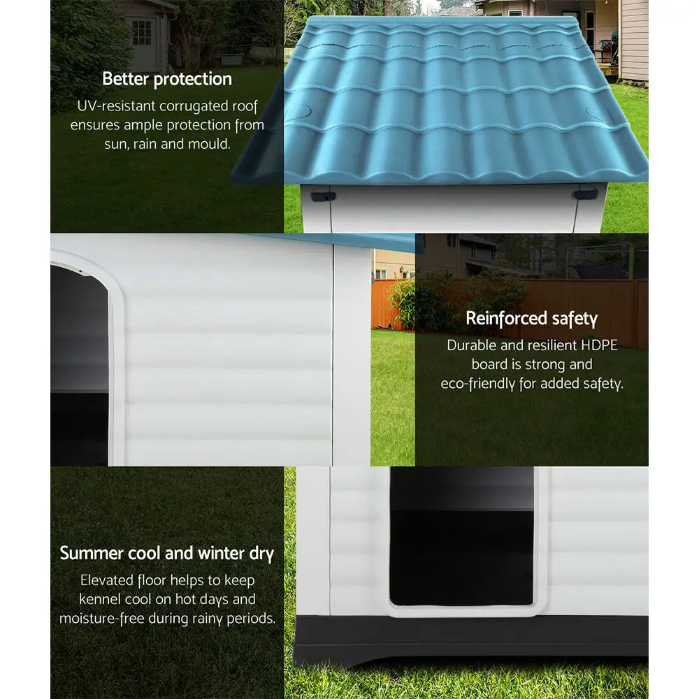 i.Pet Dog Kennel House Extra Large Outdoor Plastic Puppy Pet Cabin Shelter XL Blue - Pet Care > Dog Supplies > Dog