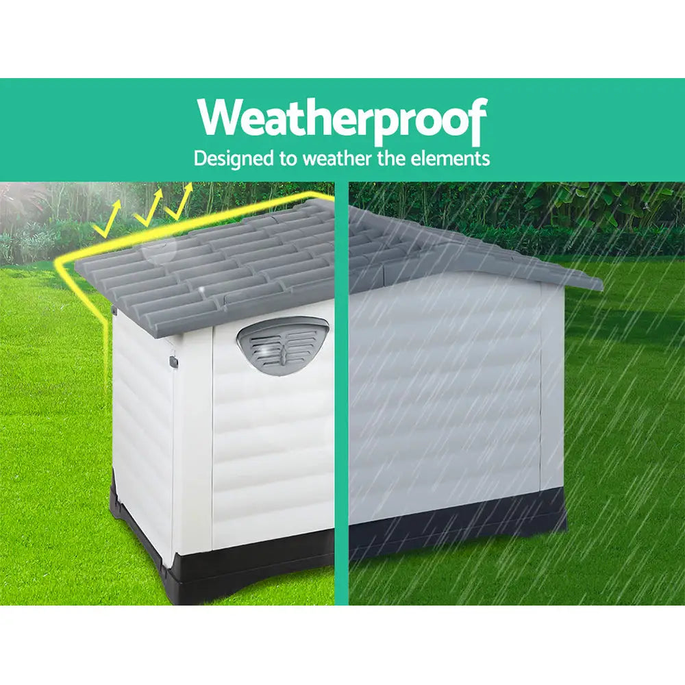 i.Pet Dog Kennel House Extra Large Outdoor Plastic Puppy Pet Cabin Shelter XL Grey - Pet Care > Dog Supplies > Dog