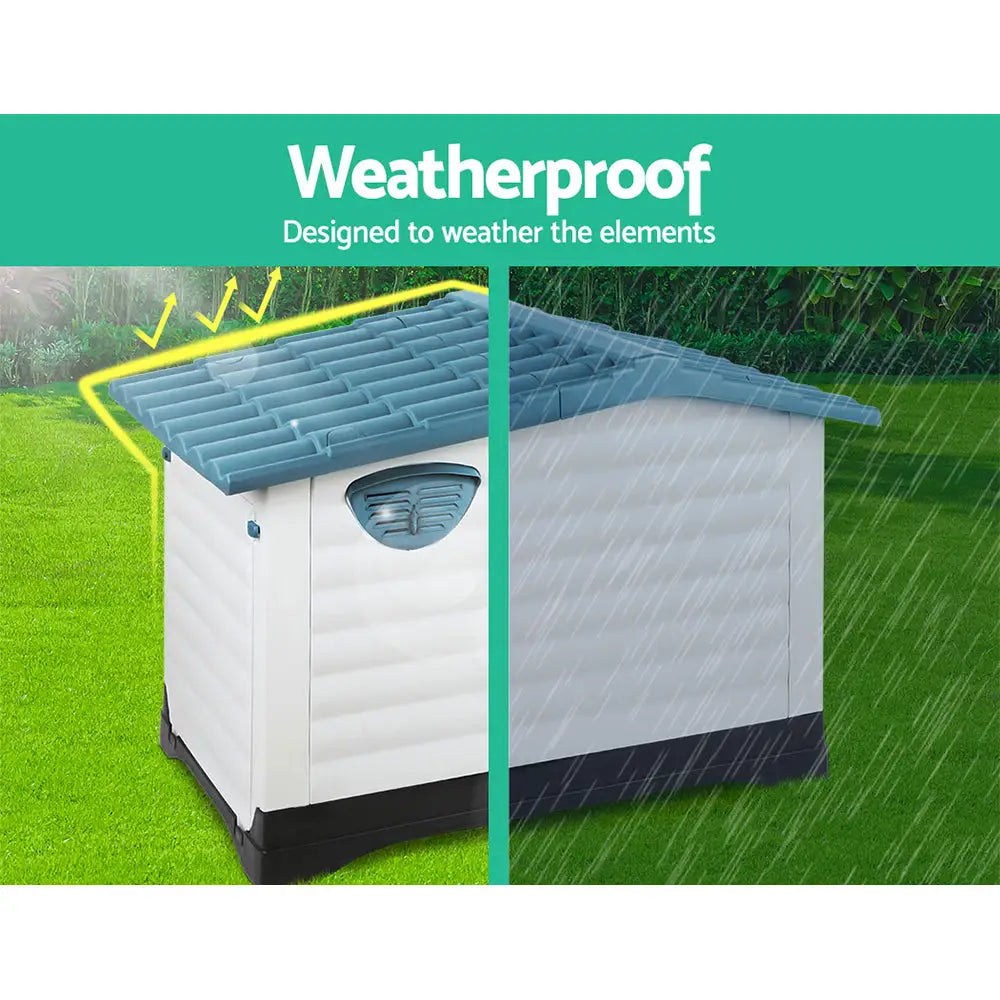 i.Pet Dog Kennel House Extra Large Outdoor Plastic Puppy Pet Cabin Shelter XL Blue - Pet Care > Dog Supplies > Dog