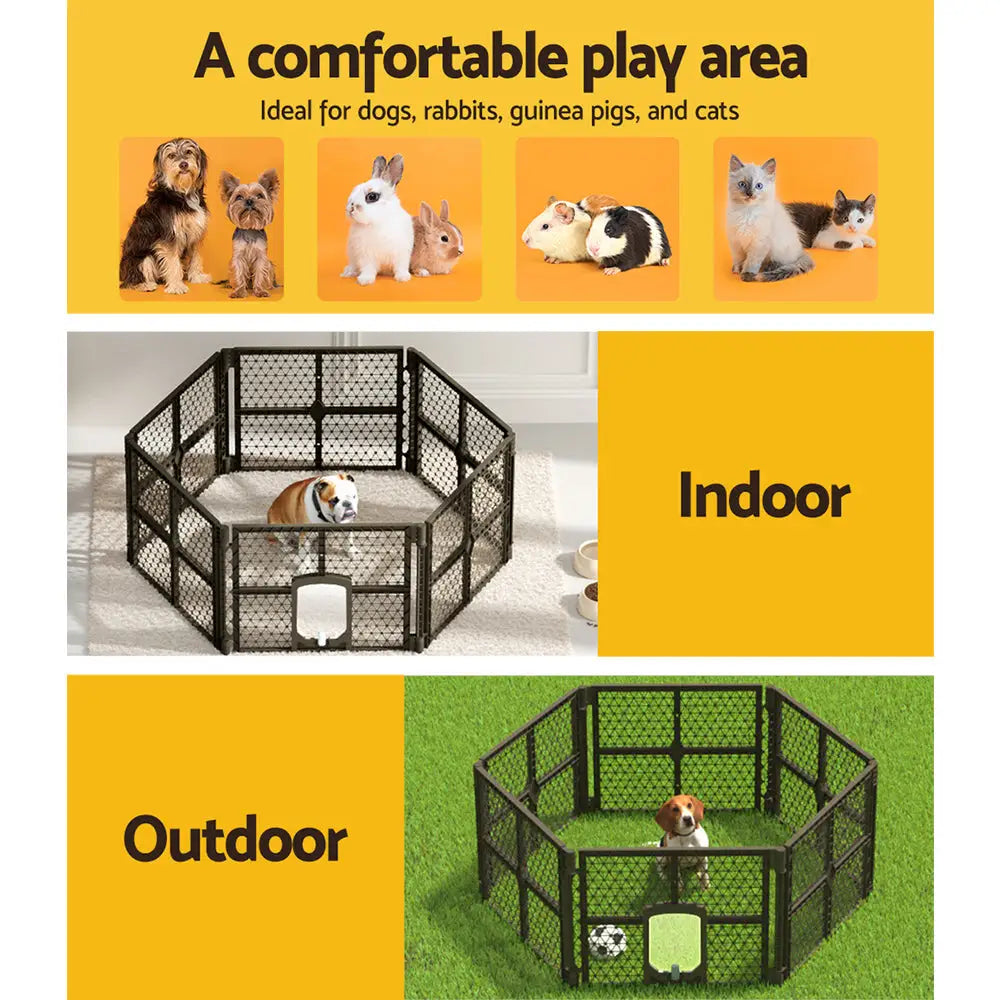 i.Pet Dog Playpen Enclosure 6 Panel Pet Fence Plastic Play Pen - Pet Care > Dog Supplies > Dog Playpens & Gates