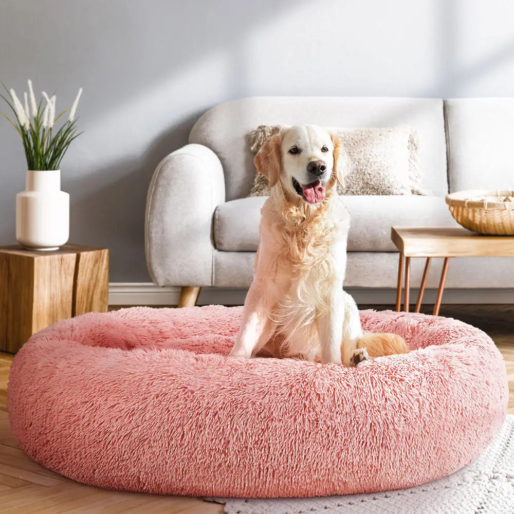 i.Pet Pet Bed Dog Cat 110cm Calming Extra Large Soft Plush Pink - Pet Care > Dog Supplies > Dog Beds