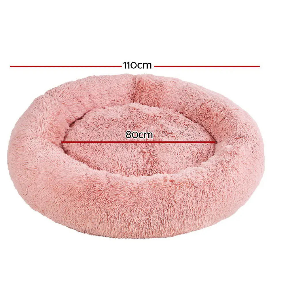 i.Pet Pet Bed Dog Cat 110cm Calming Extra Large Soft Plush Pink - Pet Care > Dog Supplies > Dog Beds
