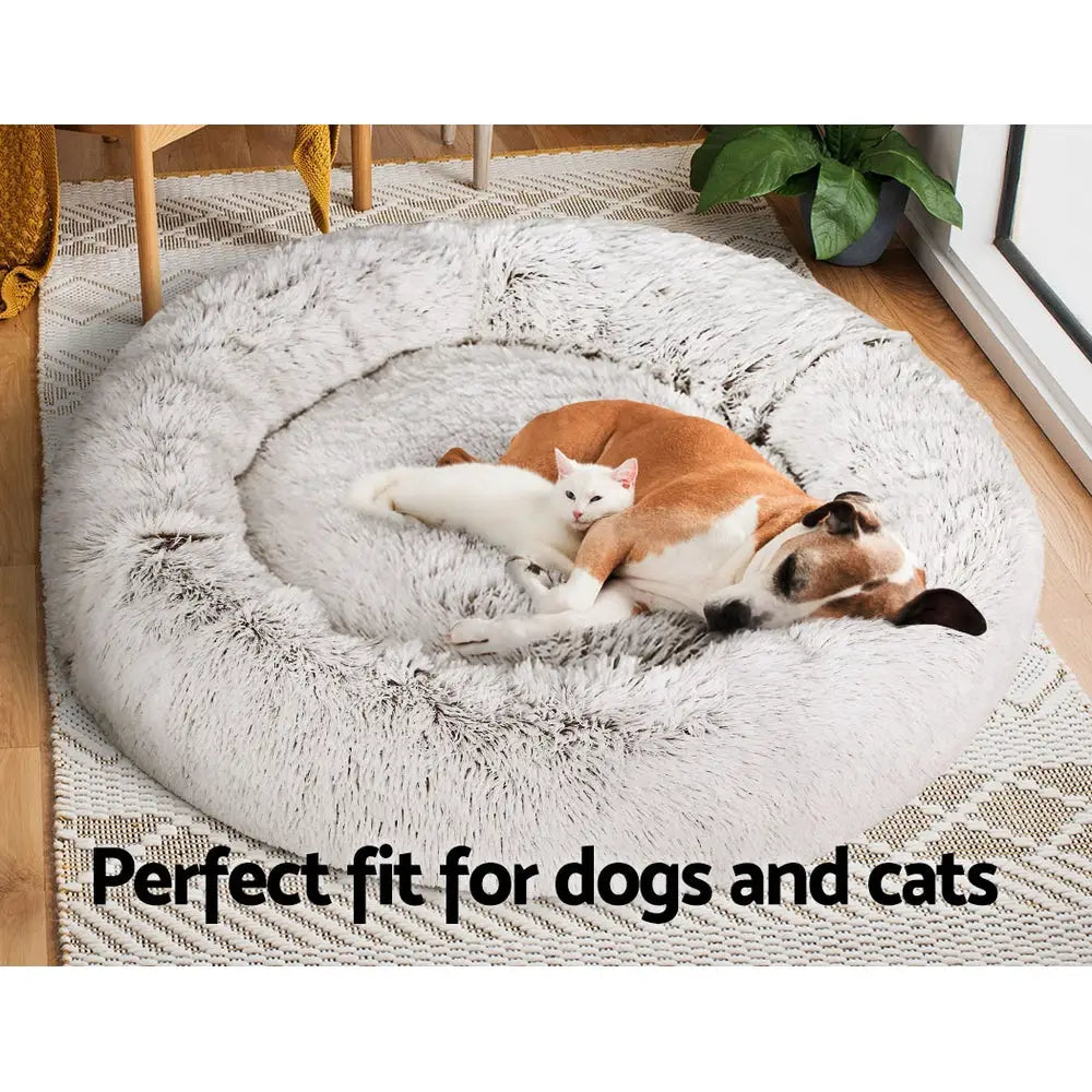 i.Pet Pet Bed Dog Cat 110cm Calming Extra Large Soft Plush White Brown - Pet Care > Dog Supplies > Dog Beds