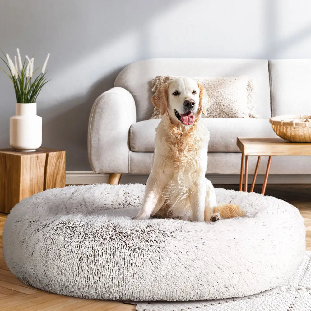 i.Pet Pet Bed Dog Cat 110cm Calming Extra Large Soft Plush White Brown - Pet Care > Dog Supplies > Dog Beds