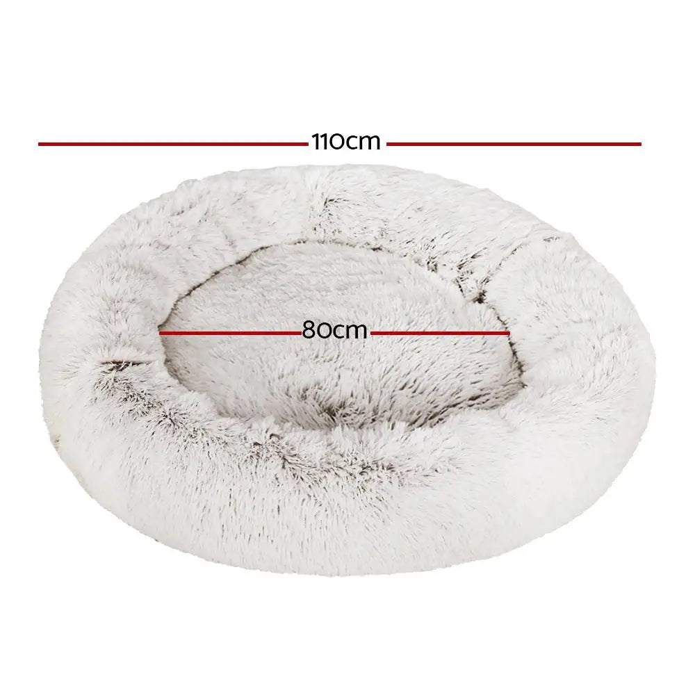 i.Pet Pet Bed Dog Cat 110cm Calming Extra Large Soft Plush White Brown - Pet Care > Dog Supplies > Dog Beds
