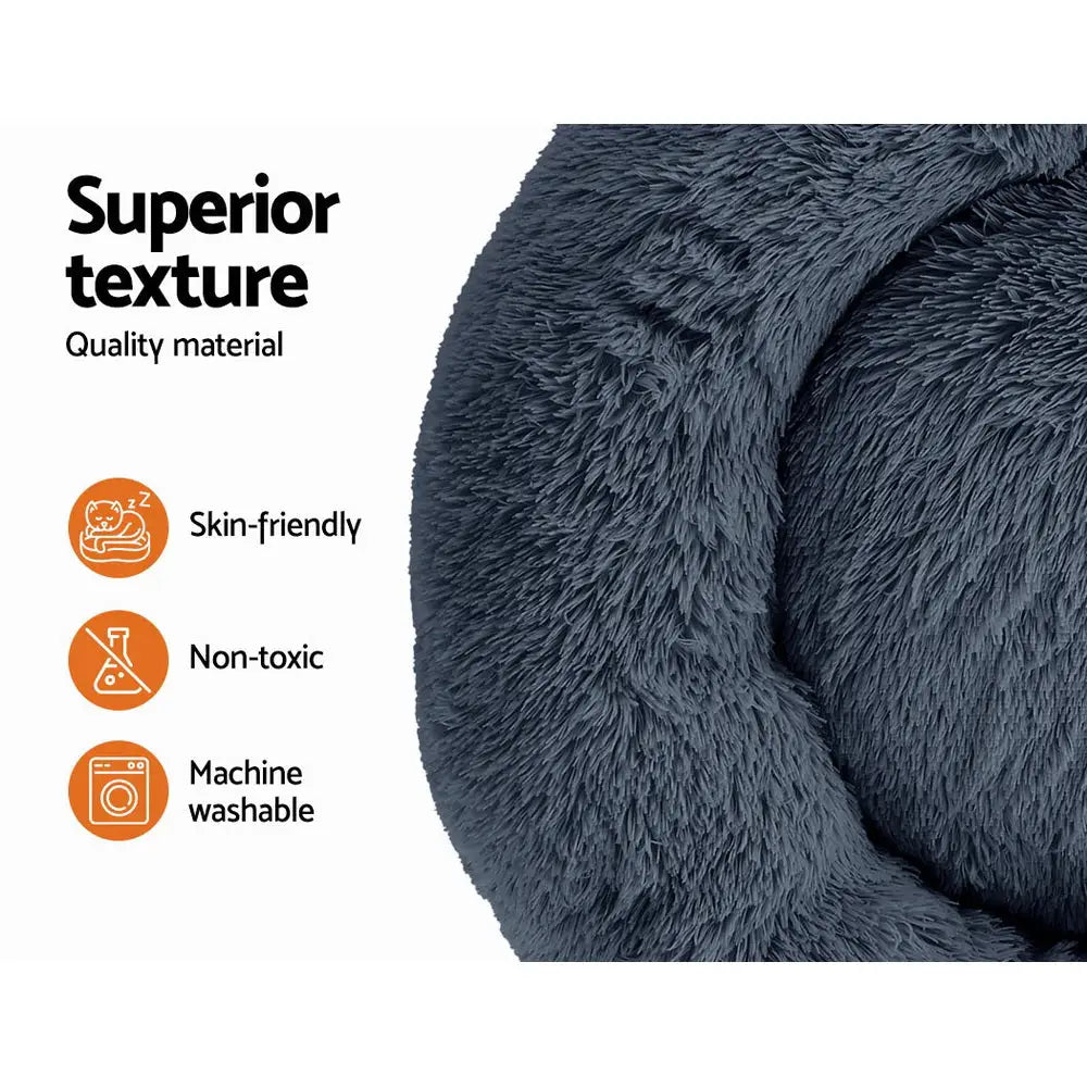i.Pet Pet Bed Dog Cat 90cm Large Calming Soft Plush Bed Dark Grey - Pet Care > Dog Supplies > Dog Beds
