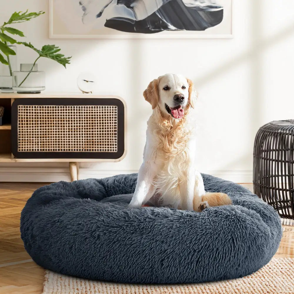 i.Pet Pet Bed Dog Cat 90cm Large Calming Soft Plush Bed Dark Grey - Pet Care > Dog Supplies > Dog Beds