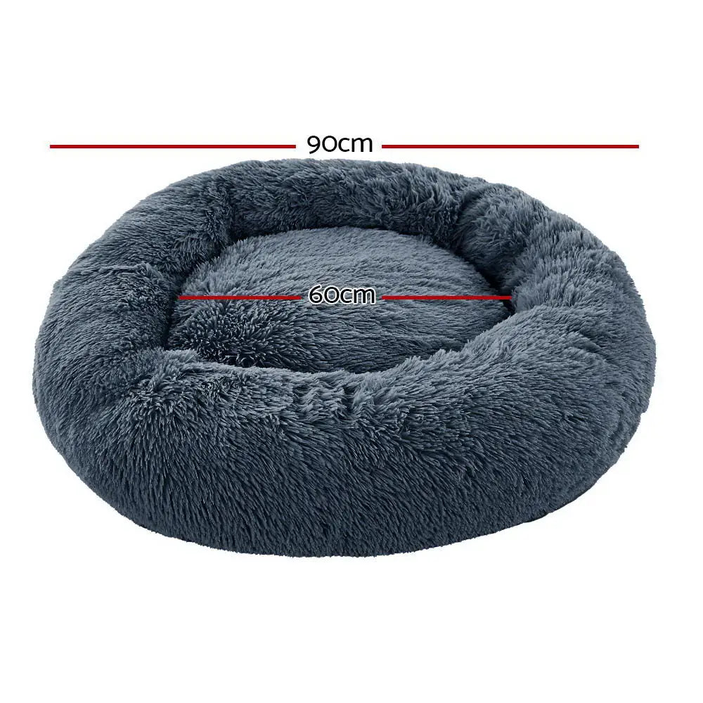 i.Pet Pet Bed Dog Cat 90cm Large Calming Soft Plush Bed Dark Grey - Pet Care > Dog Supplies > Dog Beds