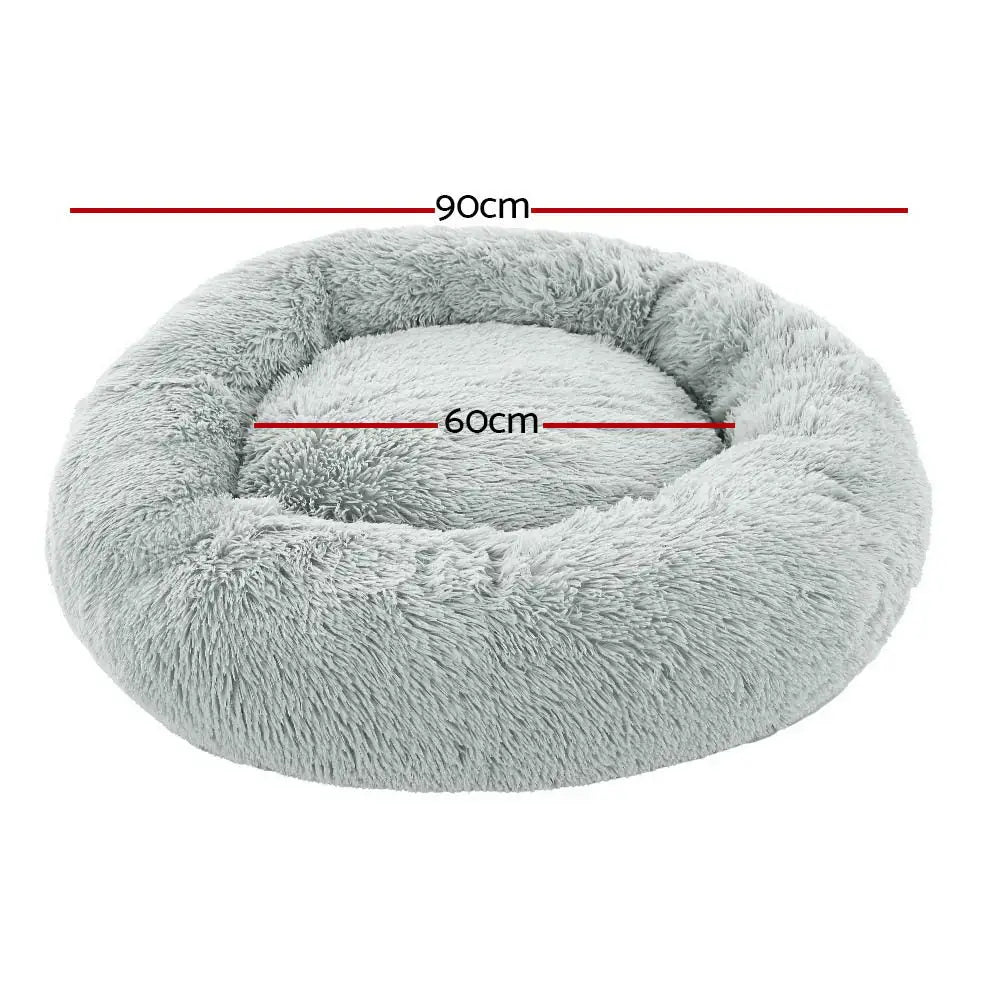 i.Pet Pet Bed Dog Cat 90cm Large Calming Soft Plush Light Grey - Pet Care > Dog Supplies > Dog Beds