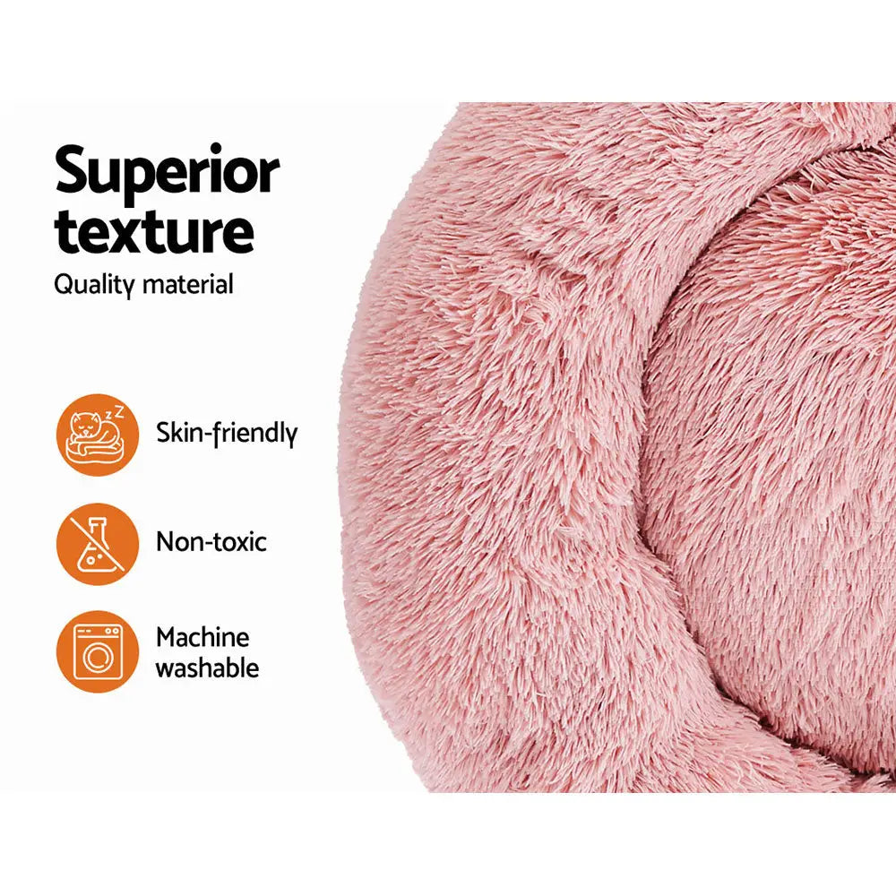 i.Pet Pet Bed Dog Cat 90cm Large Calming Soft Plush Pink - Pet Care > Dog Supplies > Dog Beds