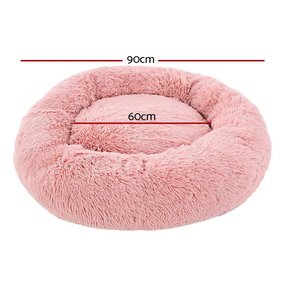 i.Pet Pet Bed Dog Cat 90cm Large Calming Soft Plush Pink - Pet Care > Dog Supplies > Dog Beds