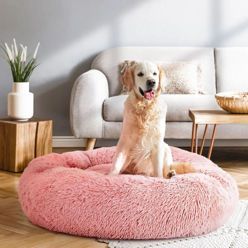 i.Pet Pet Bed Dog Cat 90cm Large Calming Soft Plush Pink - Pet Care > Dog Supplies > Dog Beds