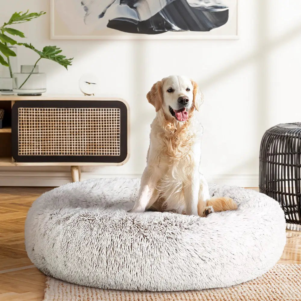 i.Pet Pet Bed Dog Cat 90cm Large Calming Soft Plush White Brown - Pet Care > Dog Supplies > Dog Beds