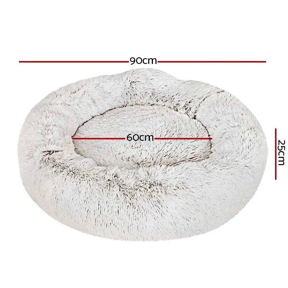 i.Pet Pet Bed Dog Cat 90cm Large Calming Soft Plush White Brown - Pet Care > Dog Supplies > Dog Beds