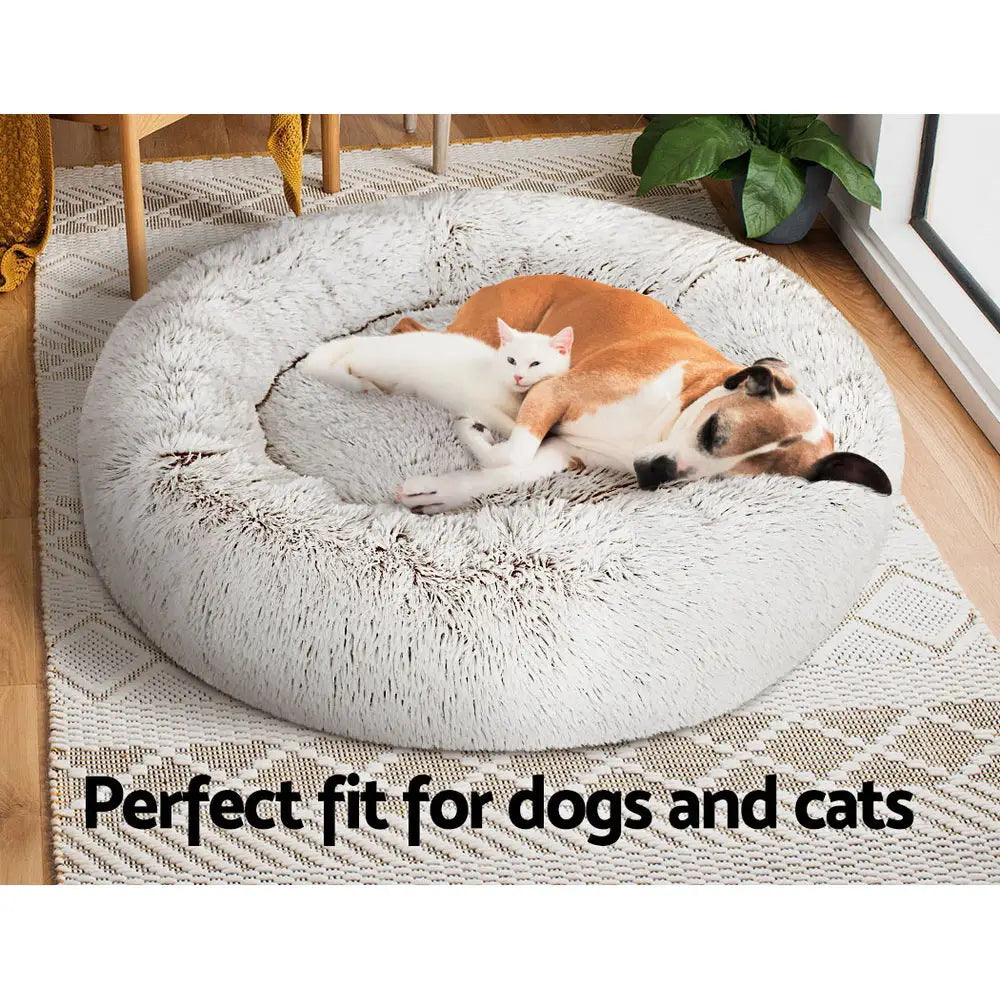 i.Pet Pet Bed Dog Cat 90cm Large Calming Soft Plush White Brown - Pet Care > Dog Supplies > Dog Beds