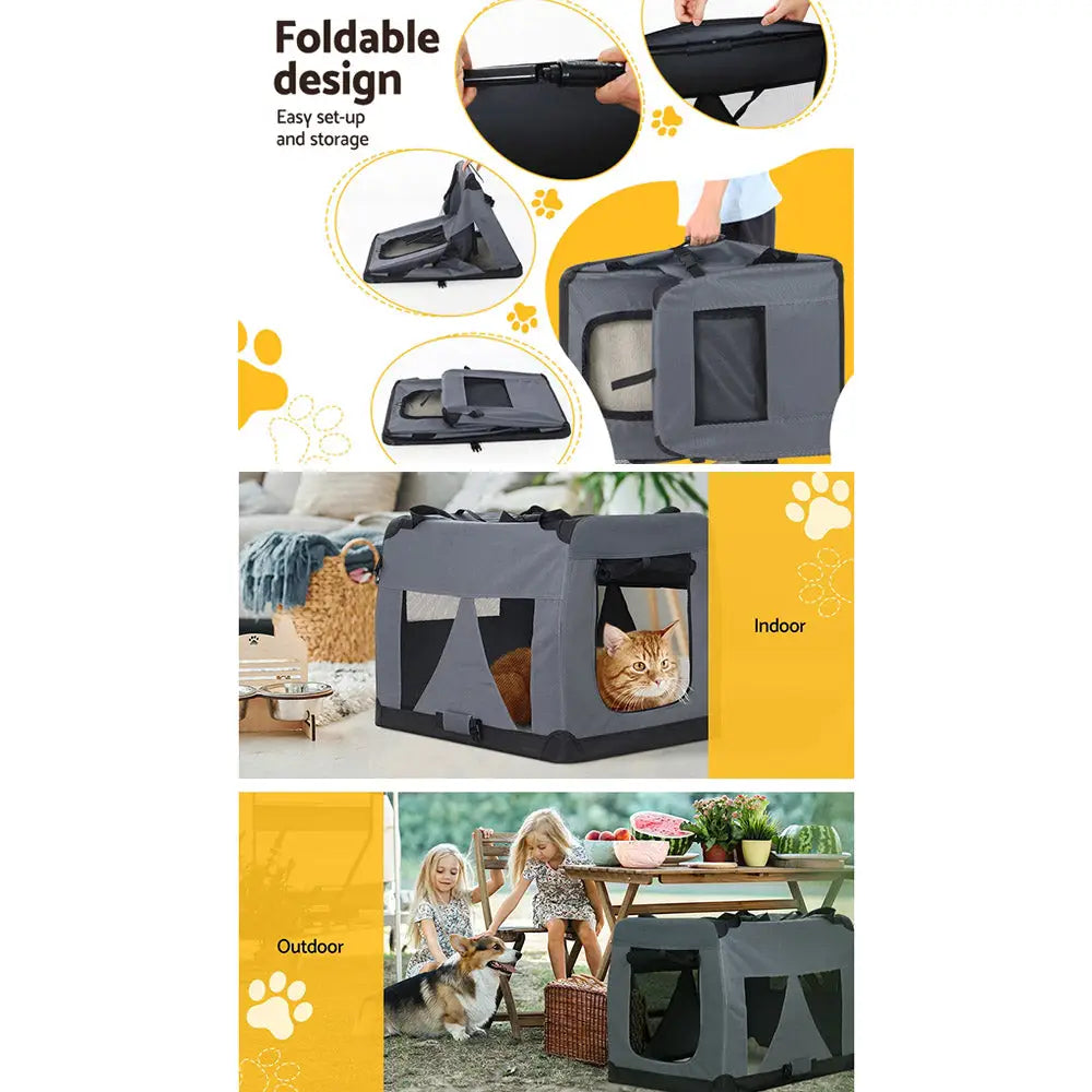 i.Pet Pet Carrier Soft Crate Dog Cat Travel 60x42CM Portable Foldable Car M - Pet Care > Cat Supplies > Cat Carriers &