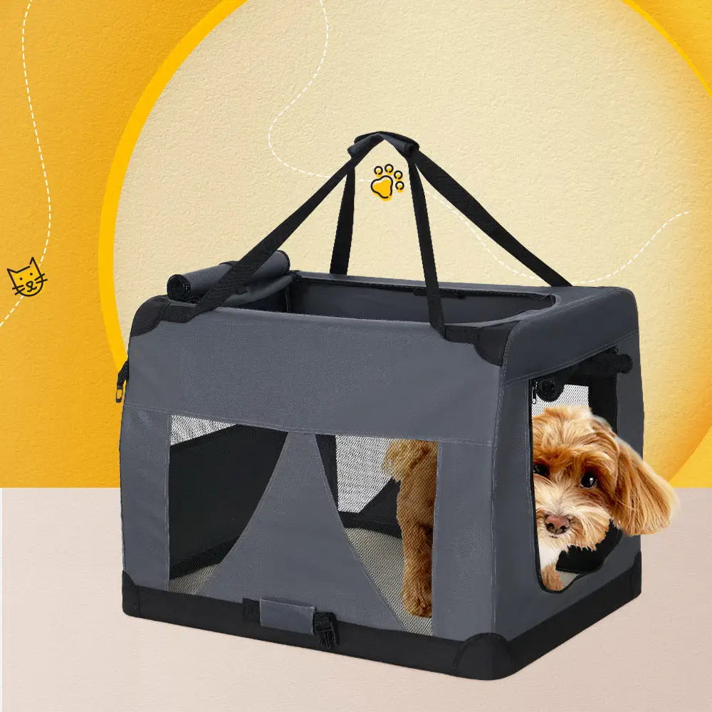 i.Pet Pet Carrier Soft Crate Dog Cat Travel 60x42CM Portable Foldable Car M - Pet Care > Cat Supplies > Cat Carriers &