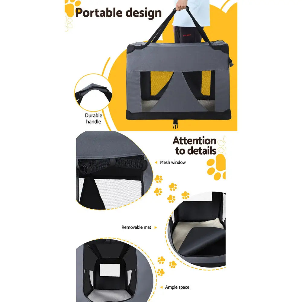 i.Pet Pet Carrier Soft Crate Dog Cat Travel 60x42CM Portable Foldable Car M - Pet Care > Cat Supplies > Cat Carriers &