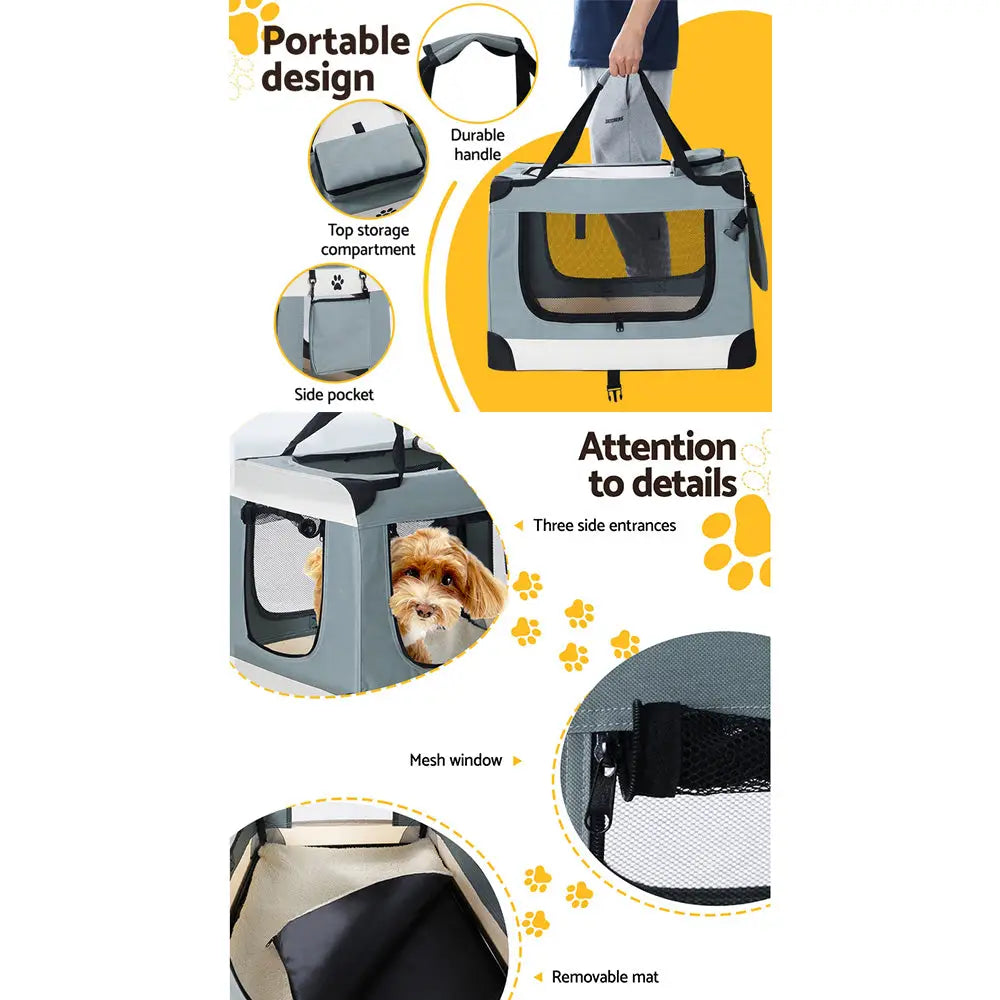 i.Pet Pet Carrier Soft Crate Dog Cat Travel 70x52CM Portable Foldable Car Large - Pet Care > Cat Supplies > Cat