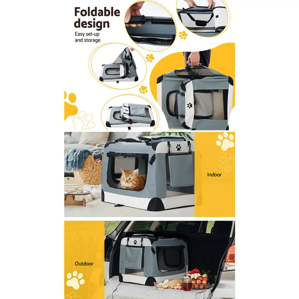 i.Pet Pet Carrier Soft Crate Dog Cat Travel 70x52CM Portable Foldable Car Large - Pet Care > Cat Supplies > Cat