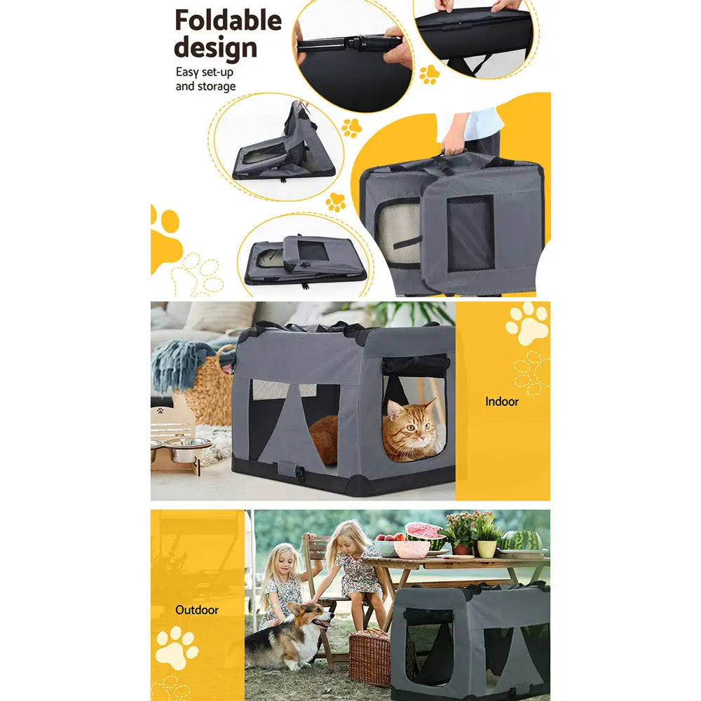 i.Pet Pet Carrier Soft Crate Dog Cat Travel 82x58CM Portable Foldable Car XL - Pet Care > Cat Supplies > Cat Carriers &