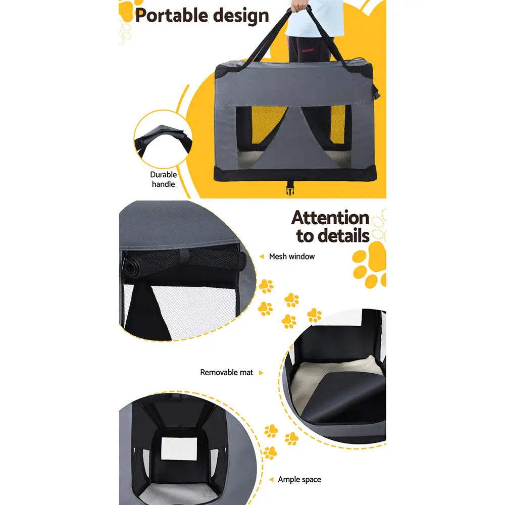 i.Pet Pet Carrier Soft Crate Dog Cat Travel 82x58CM Portable Foldable Car XL - Pet Care > Cat Supplies > Cat Carriers &