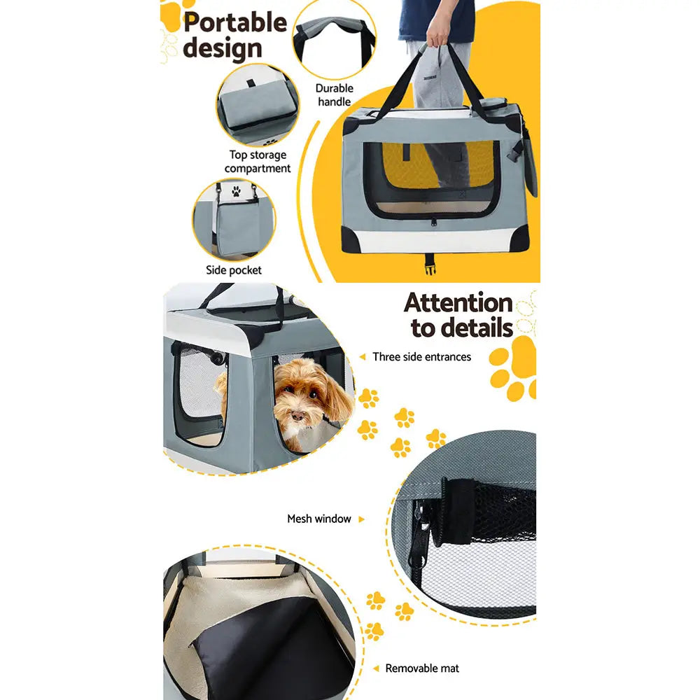 i.Pet Pet Carrier Soft Crate Dog Cat Travel 90x61CM Portable Foldable Car 2XL - Pet Care > Cat Supplies > Cat Carriers