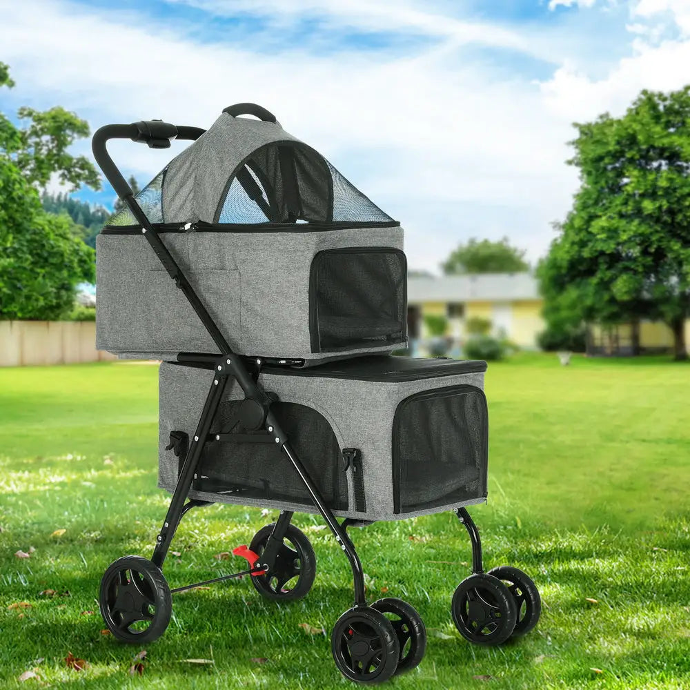 i.Pet Pet Stroller 2-tier Dog Pram Large Cat Carrier Travel Pushchair Foldable - Pet Care > Cat Supplies > Cat Carriers