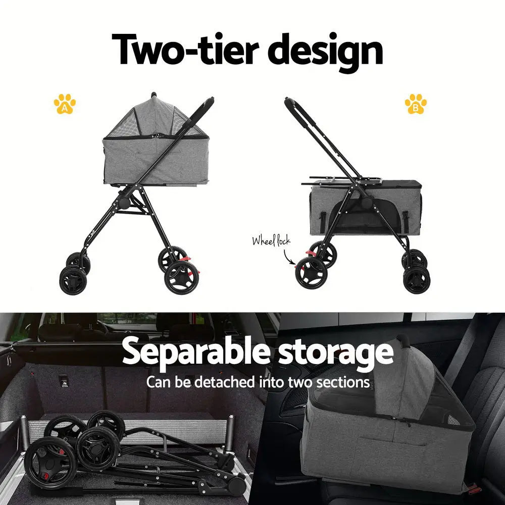 i.Pet Pet Stroller 2-tier Dog Pram Large Cat Carrier Travel Pushchair Foldable - Pet Care > Cat Supplies > Cat Carriers