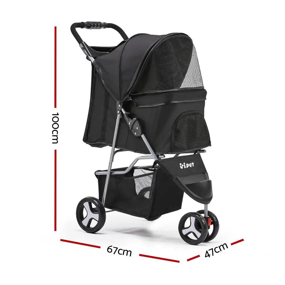 i.Pet Pet Stroller Dog Pram Cat Carrier Large Travel Pushchair Foldable 3 Wheels - Pet Care > Cat Supplies > Cat
