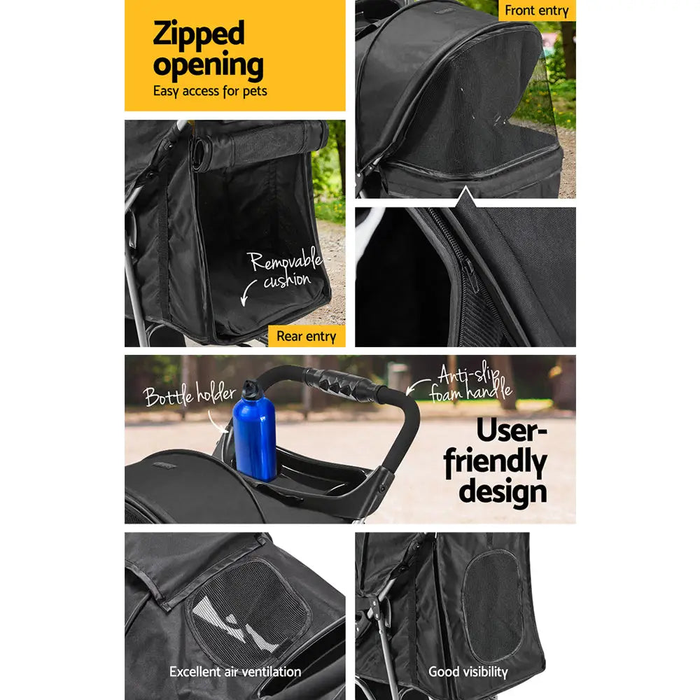 i.Pet Pet Stroller Dog Pram Cat Carrier Large Travel Pushchair Foldable 3 Wheels - Pet Care > Cat Supplies > Cat