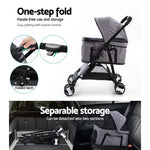i.Pet Pet Stroller Dog Pram Cat Carrier Travel Large Pushchair Foldable 4 Wheels Grey - Pet Care > Cat Supplies > Cat