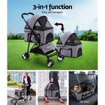 i.Pet Pet Stroller Dog Pram Cat Carrier Travel Large Pushchair Foldable 4 Wheels Grey - Pet Care > Cat Supplies > Cat