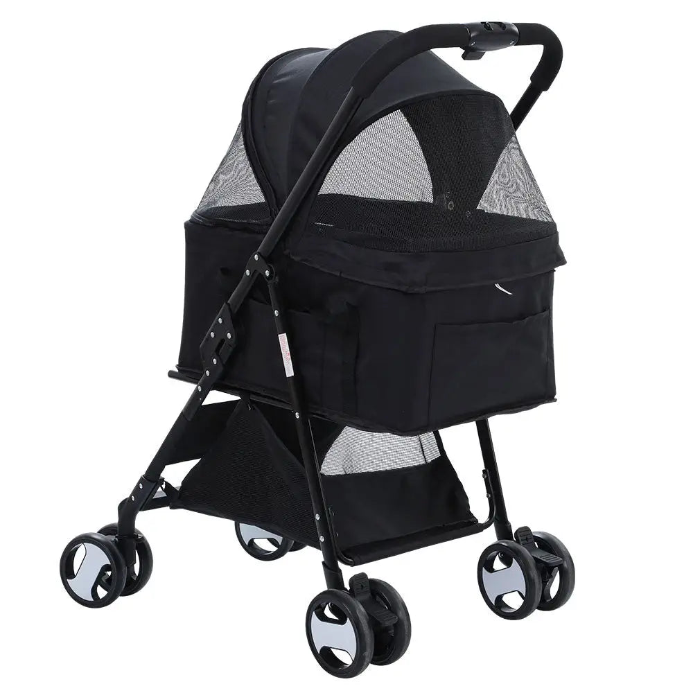 i.Pet Pet Stroller Dog Pram Cat Carrier Travel Large Pushchair Foldable 4 Wheels Black - Pet Care > Cat Supplies > Cat