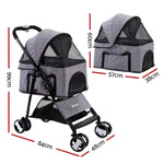 i.Pet Pet Stroller Dog Pram Cat Carrier Travel Large Pushchair Foldable 4 Wheels Grey - Pet Care > Cat Supplies > Cat